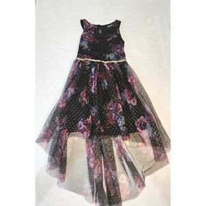 Lilt Girls Black Floral Gold Glitter Sequin High-Low Party Dress Size 7